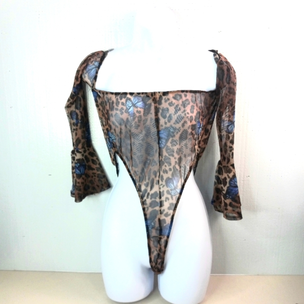 Beautiful XL Butterfly Spotted Animal Print Mesh Bodysuit Lingerie